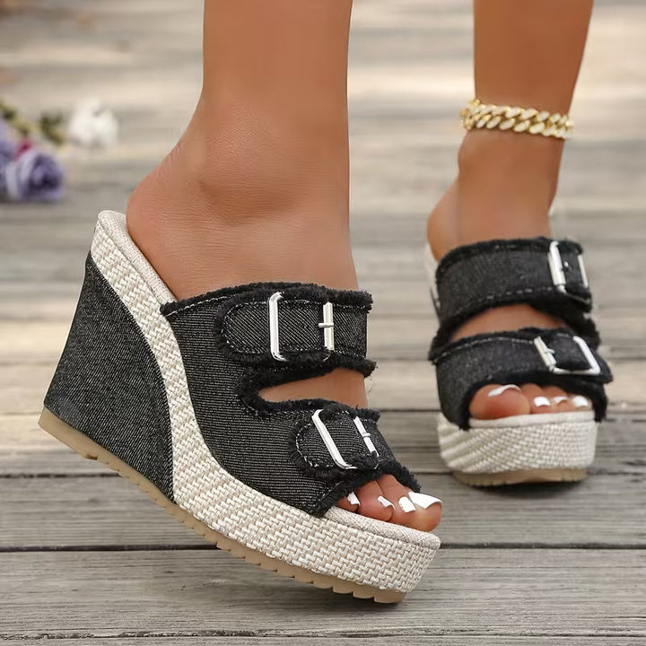 Treasa | Fray Edge Wedge Sandals