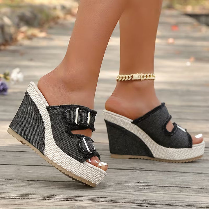 Treasa | Fray Edge Wedge Sandals