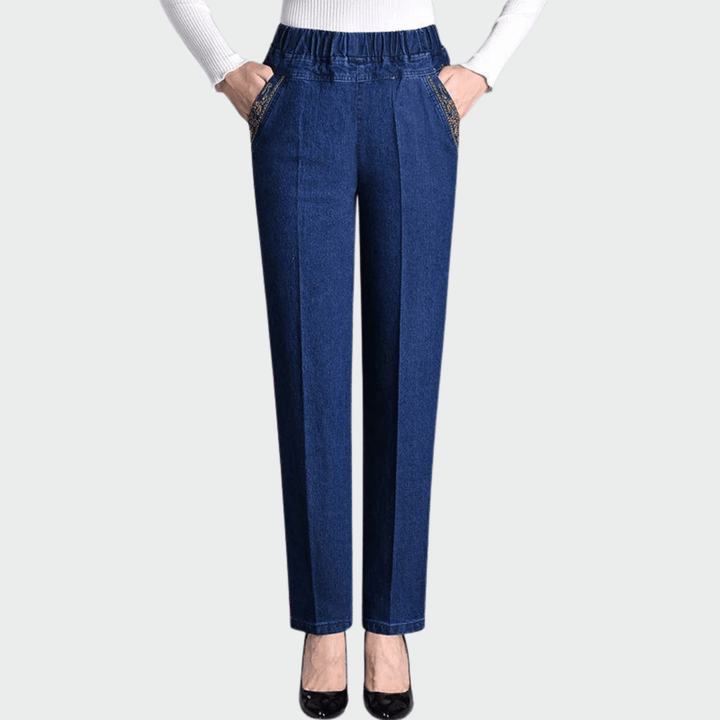 Rūta - Stylish women's jeans with side pockets and elastic waist
