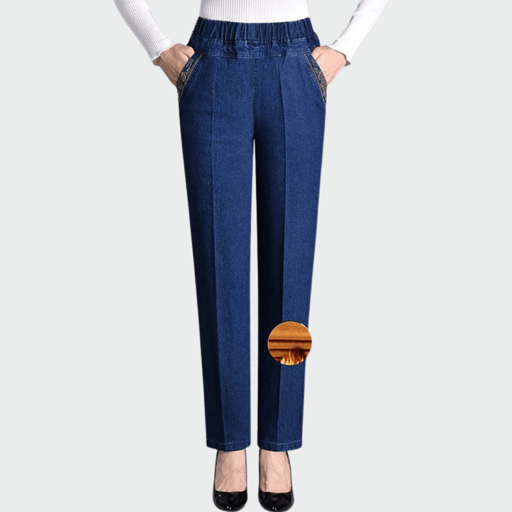 Rūta - Stylish women's jeans with side pockets and elastic waist
