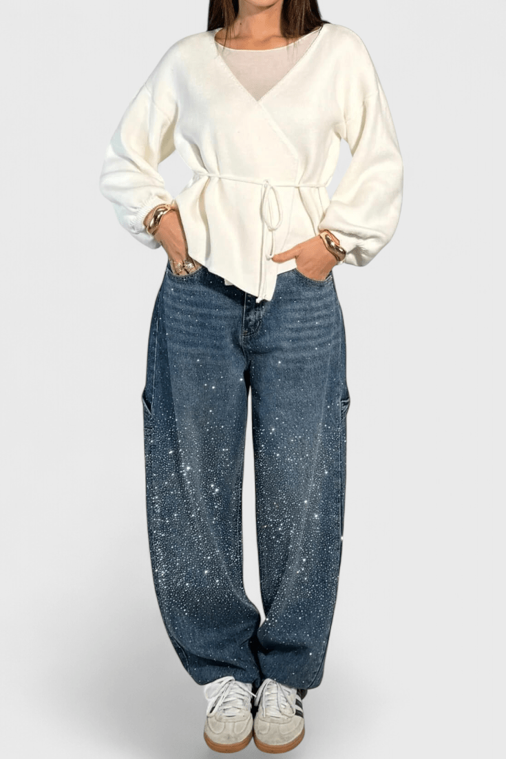 Dariya Cargo Balloon jeans with glitter and stone applications