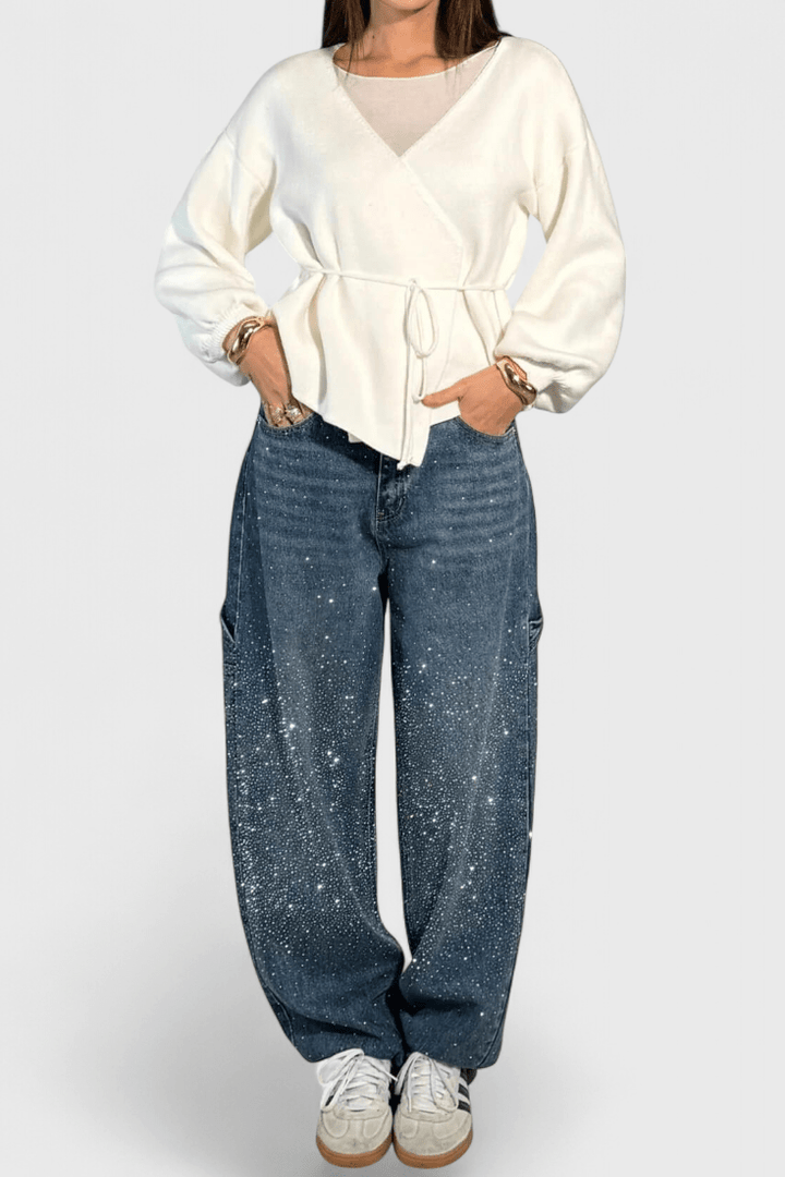 Dariya Cargo Balloon jeans with glitter and stone applications