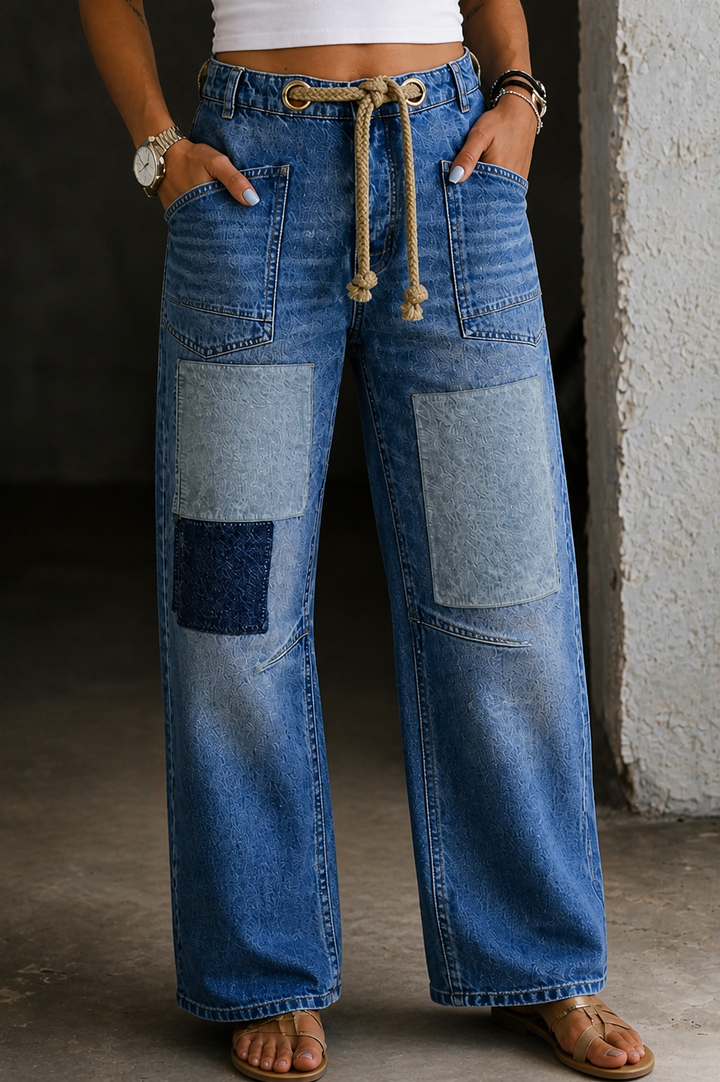 Úna | Patchwork Drawstring Jeans