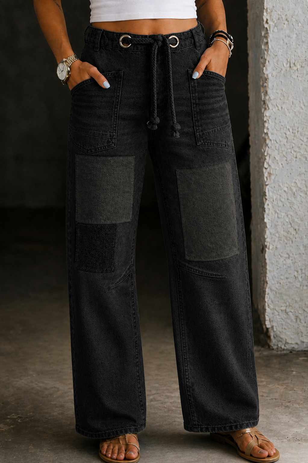 Úna | Patchwork Drawstring Jeans
