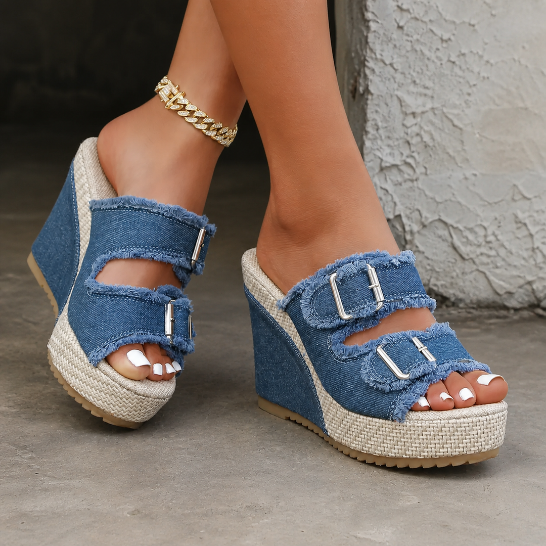 Treasa | Fray Edge Wedge Sandals