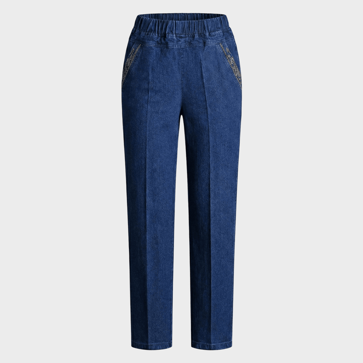 Rūta - Stylish women's jeans with side pockets and elastic waist