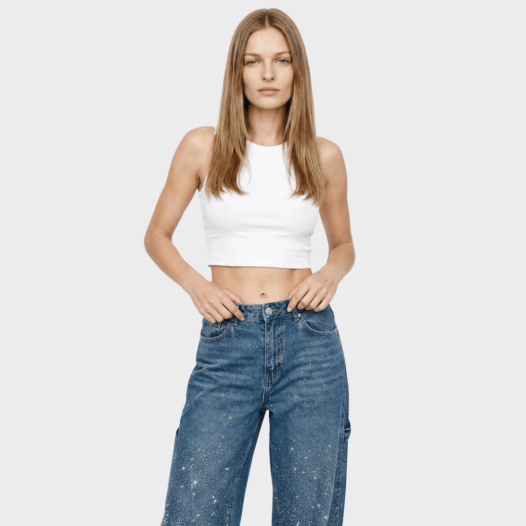 Dariya Cargo Balloon jeans with glitter and stone applications
