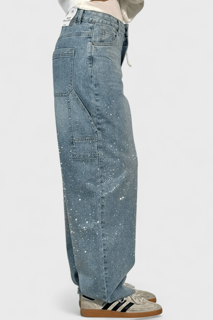 Dariya Cargo Balloon jeans with glitter and stone applications