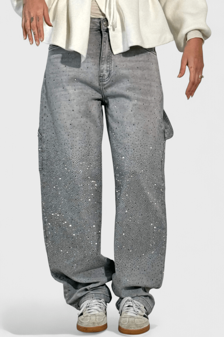 Dariya Cargo Balloon jeans with glitter and stone applications