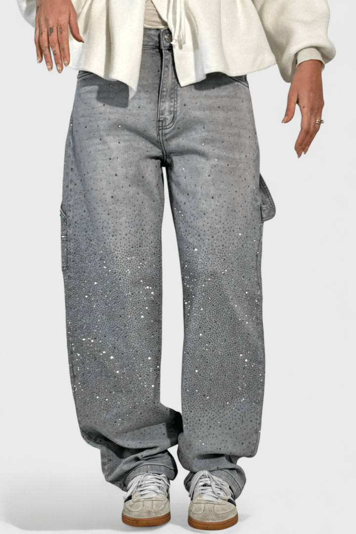 Dariya Cargo Balloon jeans with glitter and stone applications
