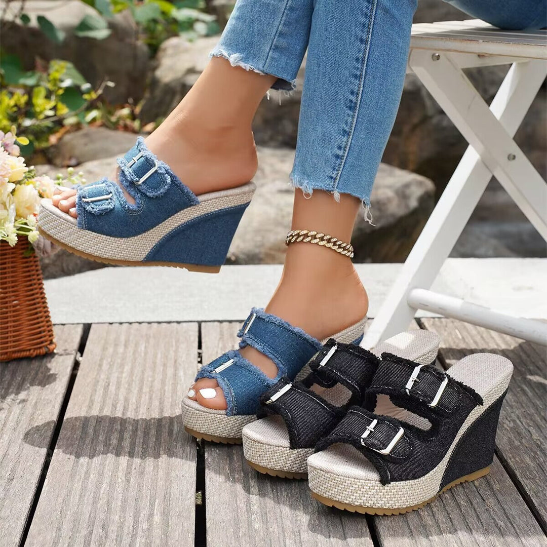 Treasa | Fray Edge Wedge Sandals