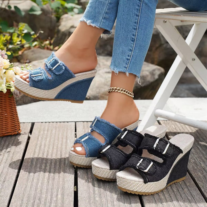 Treasa | Fray Edge Wedge Sandals