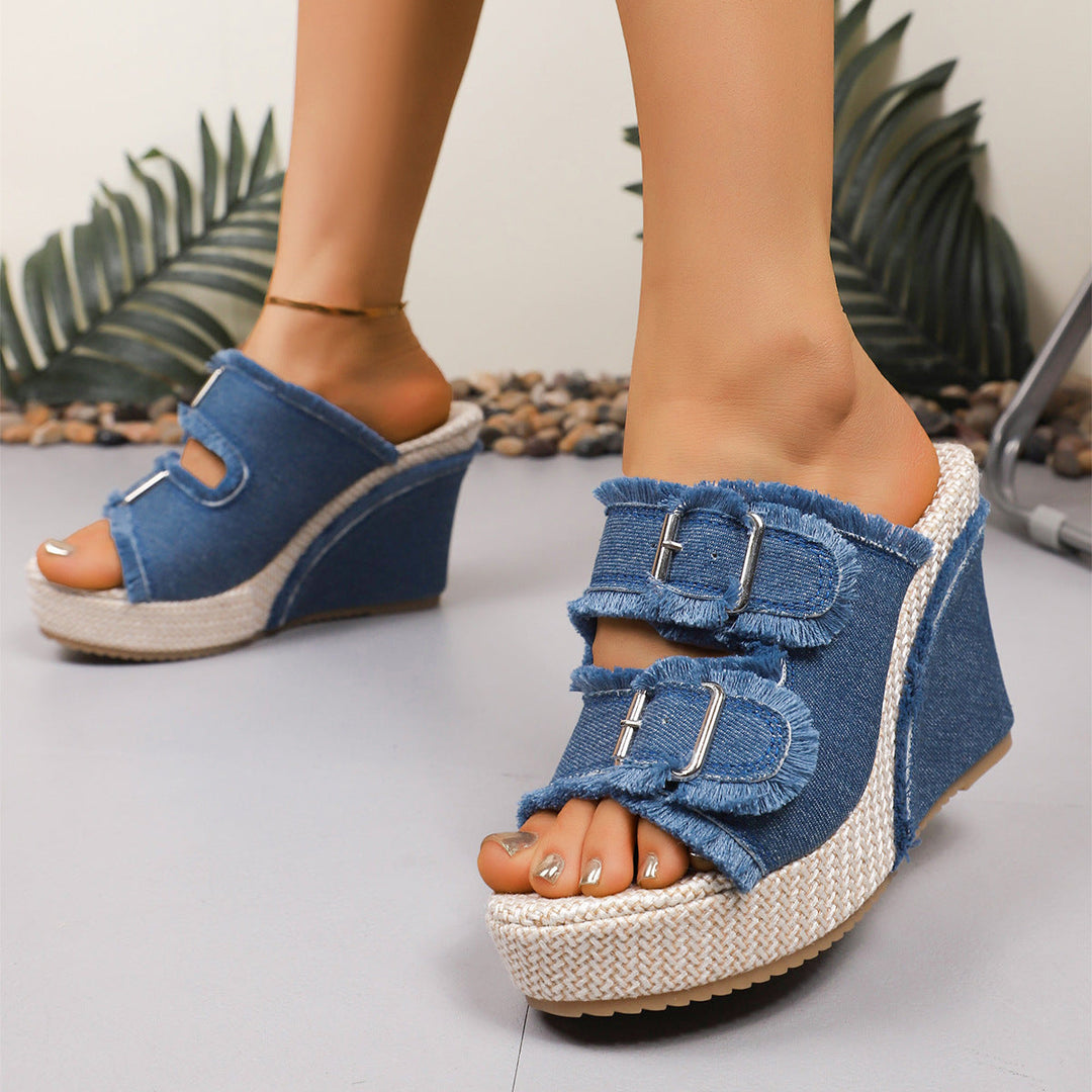 Treasa | Fray Edge Wedge Sandals