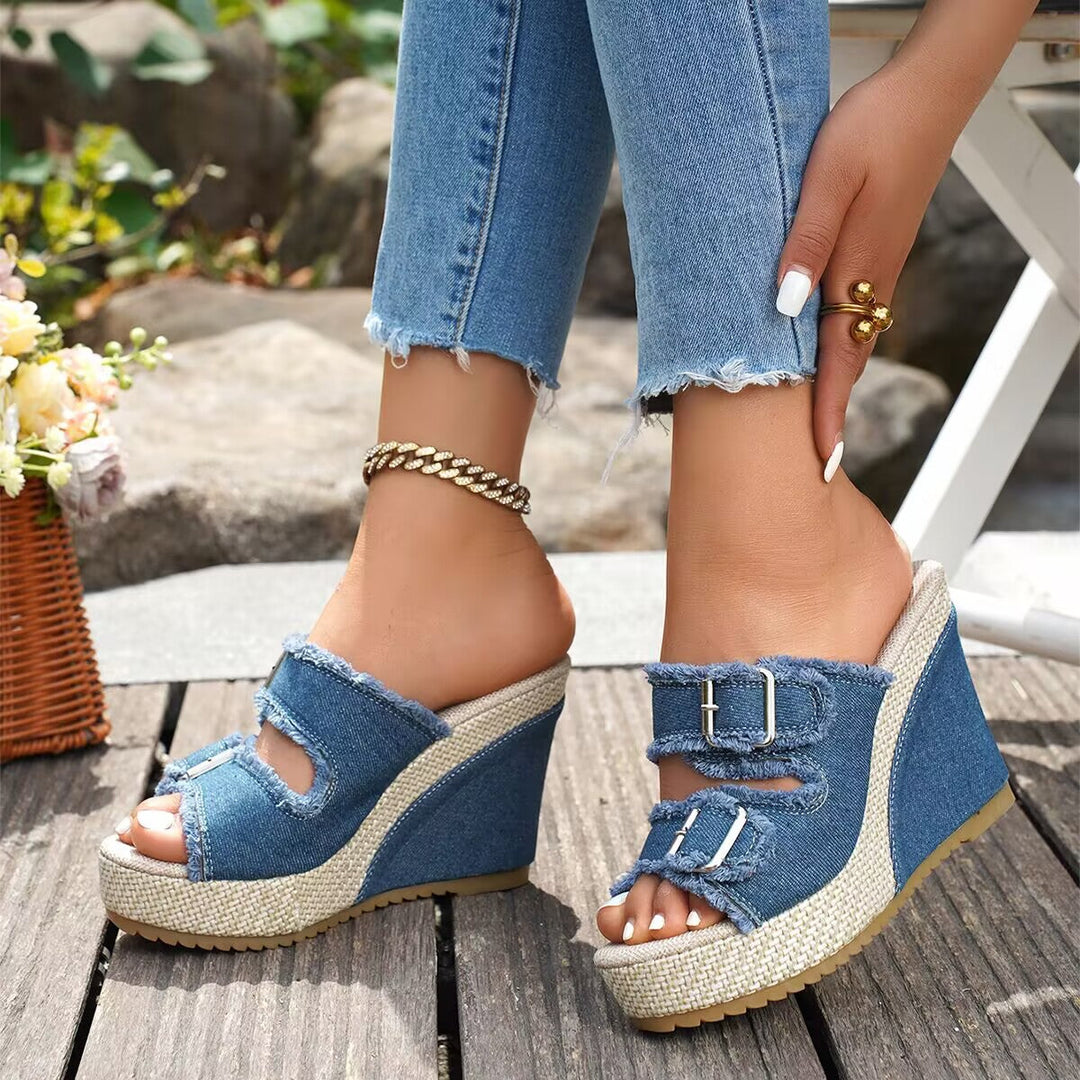 Treasa | Fray Edge Wedge Sandals