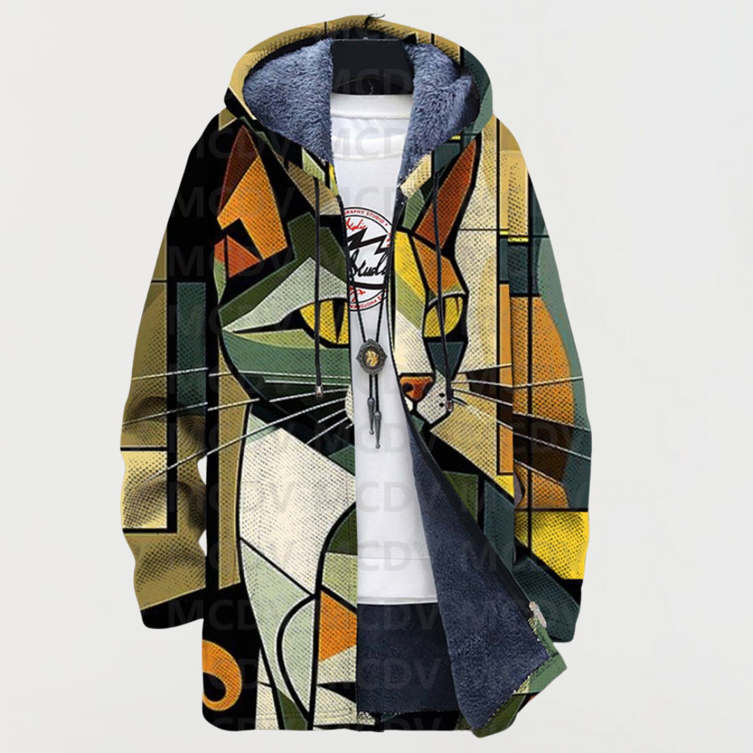 Winifred - Cat Geometric Print Cardigan
