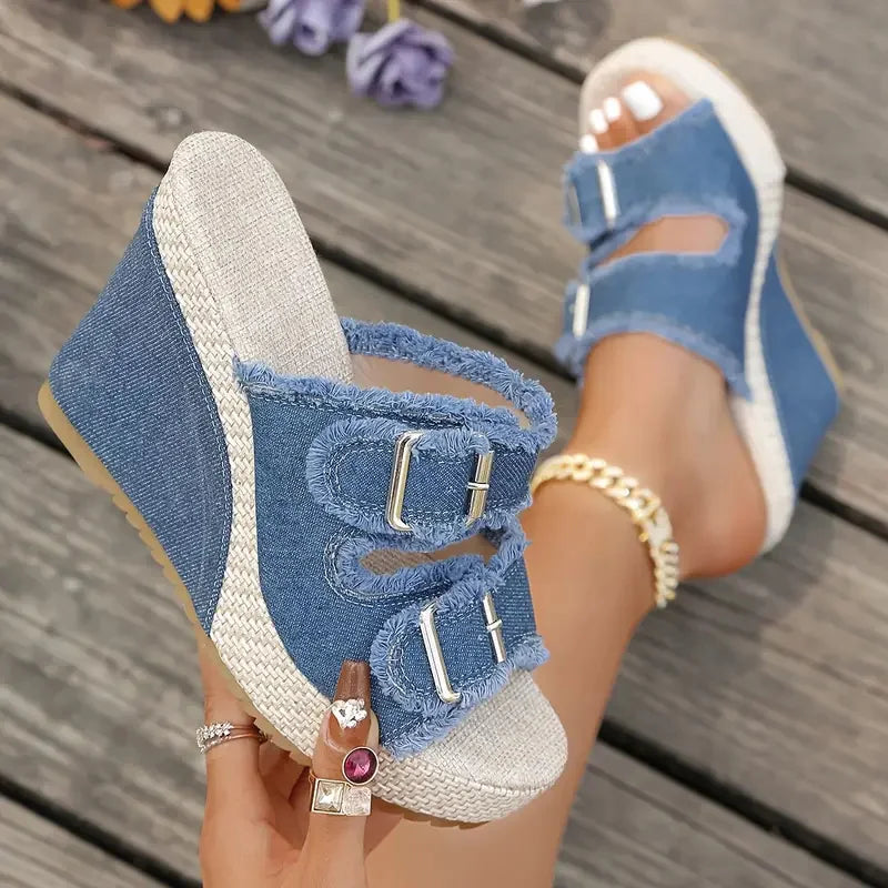Treasa | Fray Edge Wedge Sandals