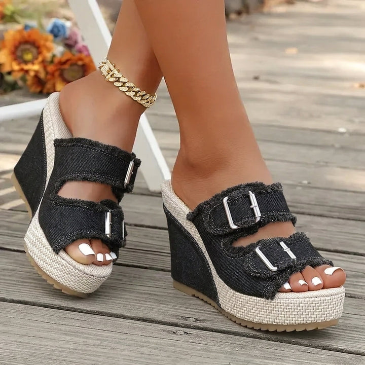Treasa | Fray Edge Wedge Sandals