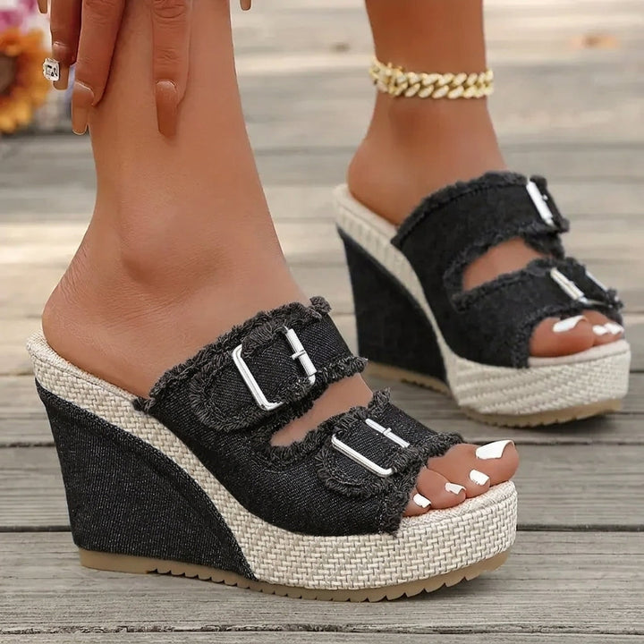Treasa | Fray Edge Wedge Sandals