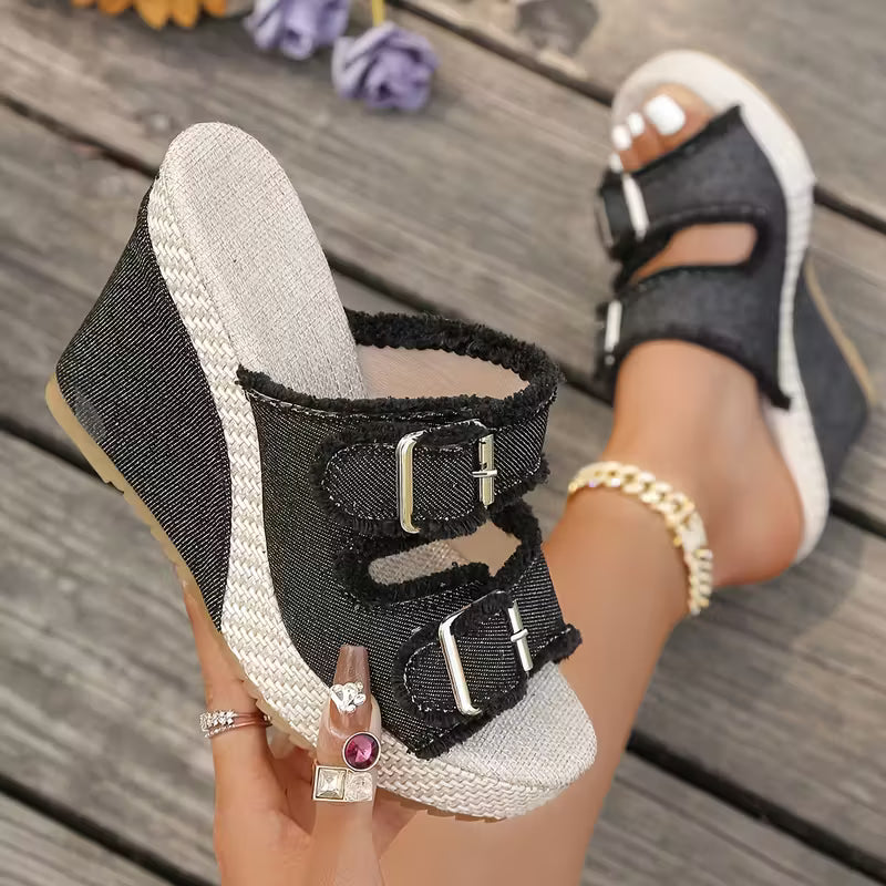 Treasa | Fray Edge Wedge Sandals