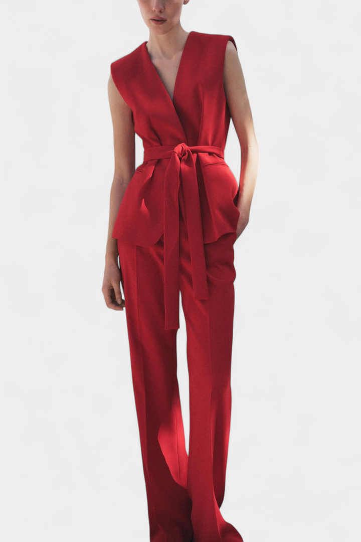 Carlen Classic Vest with Belt and Wide Leg trousers Set